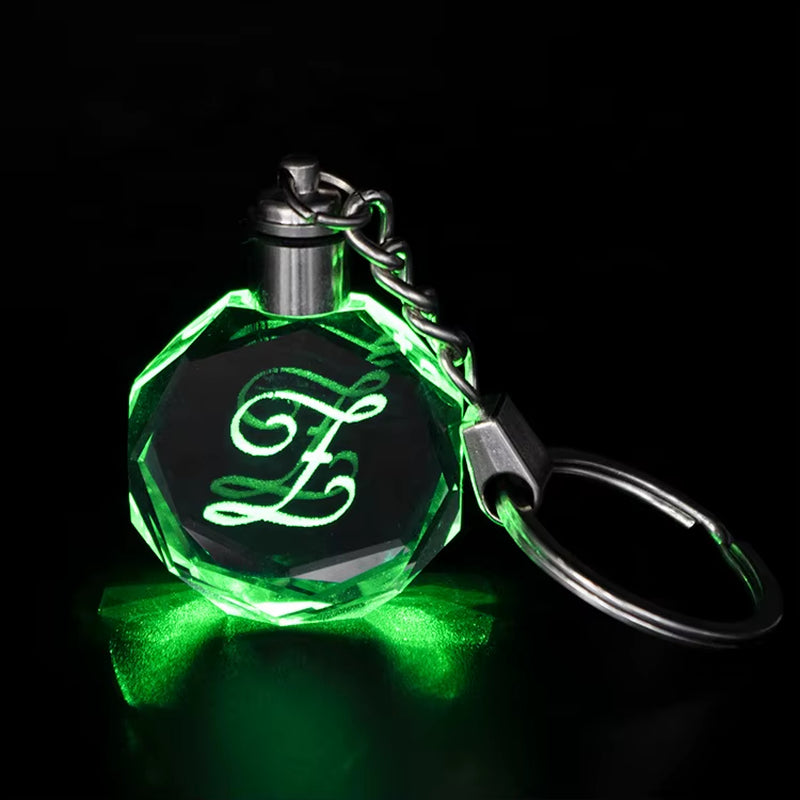 Wholesale Glass Astrology Go Characters Crystal Keychain Custom LED Flashing Light Keyring