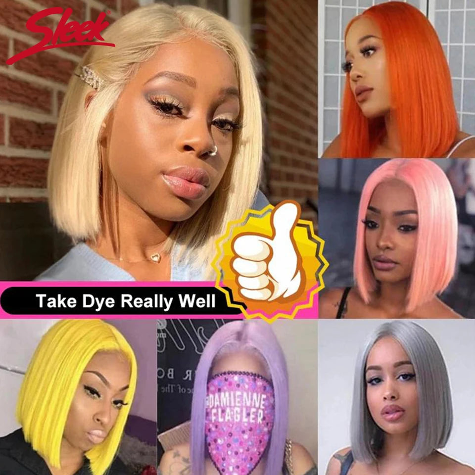 Sleek Straight Short Bob Lace Human Hair Wigs 13*5*2 T Part Lace Front Wig 180% Density Brazilian Lace Front Human Hair Wigs