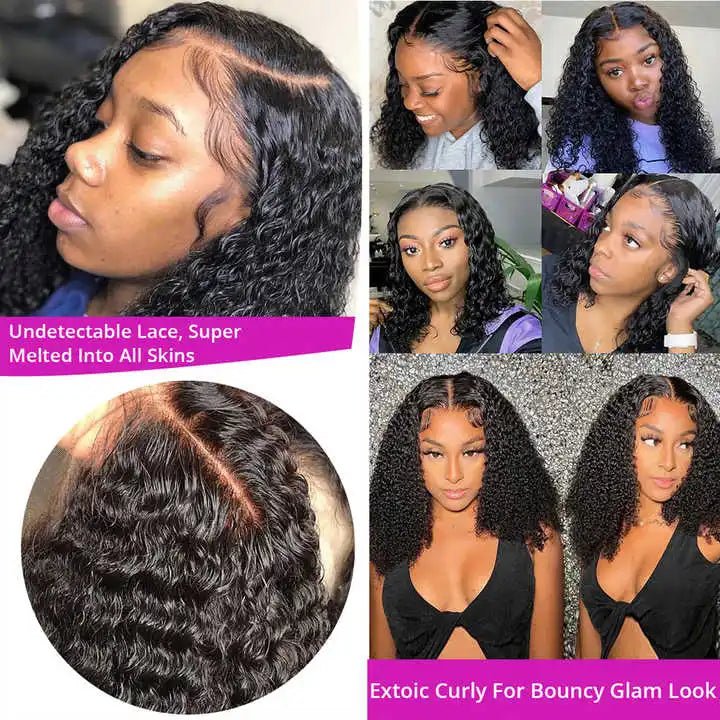 Afro Kinky Curly Short Bob Wig Deep Glueless HD Swiss Lace Frontal Wig with Raw Human Hair for Black Women - VANN'D