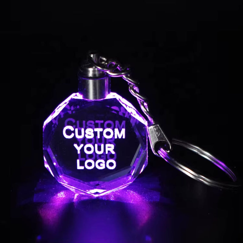 Wholesale Glass Astrology Go Characters Crystal Keychain Custom LED Flashing Light Keyring
