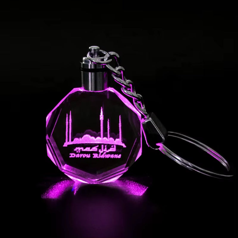 Wholesale Glass Astrology Go Characters Crystal Keychain Custom LED Flashing Light Keyring