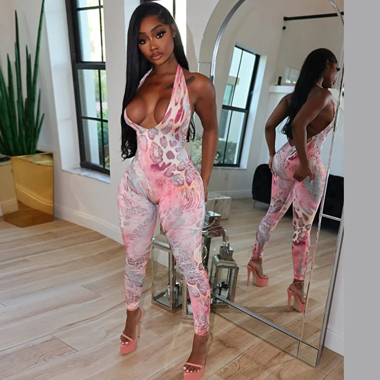 G00100C 2025 Summer Hot Sale Women Print Halter Rompers