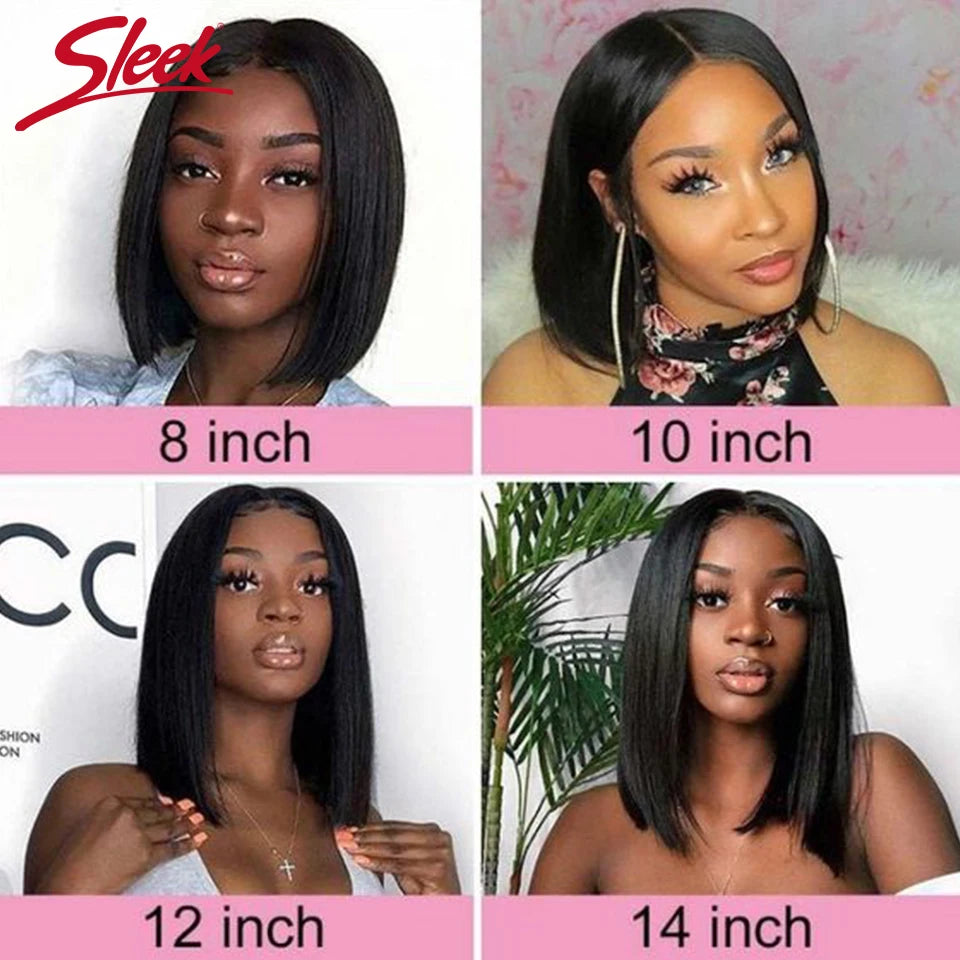 Sleek Straight Short Bob Lace Human Hair Wigs 13*5*2 T Part Lace Front Wig 180% Density Brazilian Lace Front Human Hair Wigs