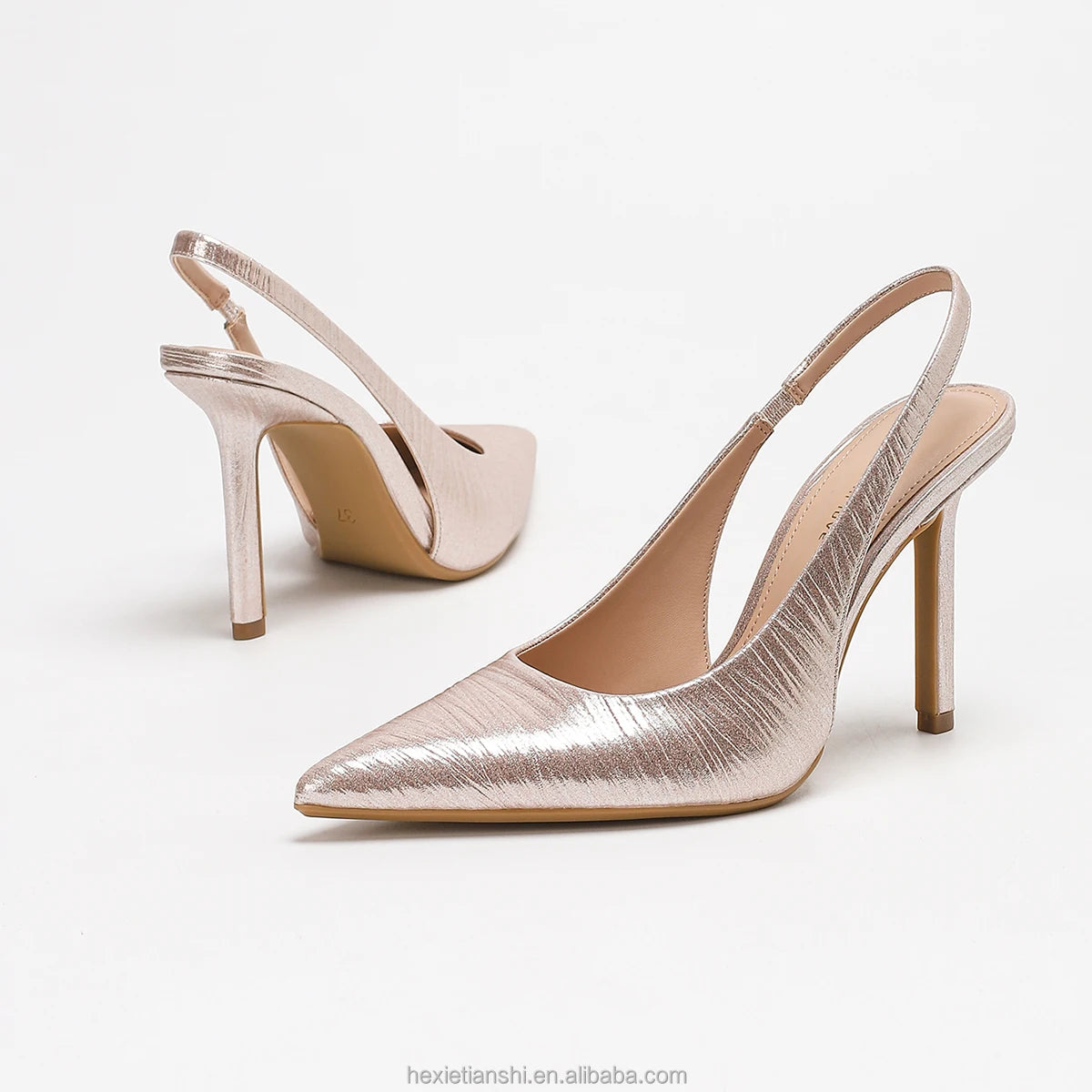 2026 New Arrival Women'S Slingback High Heels Pointed to Pumps Shiny Satin Upper Fashion Footwear for Wedding Party Evening Wear