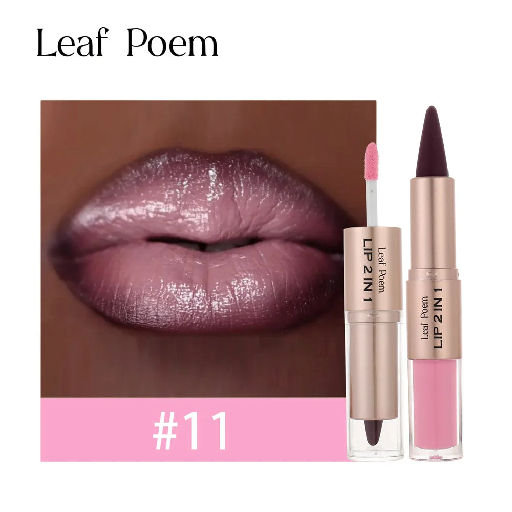 2IN1 Tapered Gradient Lipliner Pen Nude Brown Mirror Glass Lip Gloss Matte Lip Liner Waterproof Lip Contour Non Stick Makeup