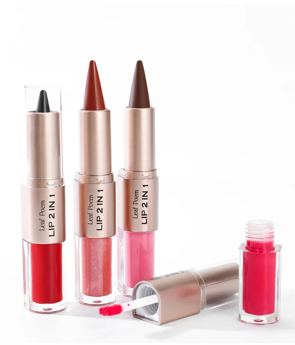 2IN1 Tapered Gradient Lipliner Pen Nude Brown Mirror Glass Lip Gloss Matte Lip Liner Waterproof Lip Contour Non Stick Makeup