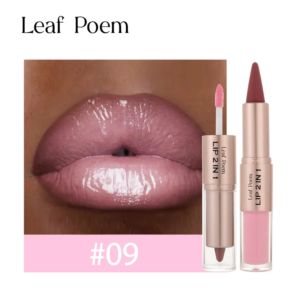 2IN1 Tapered Gradient Lipliner Pen Nude Brown Mirror Glass Lip Gloss Matte Lip Liner Waterproof Lip Contour Non Stick Makeup
