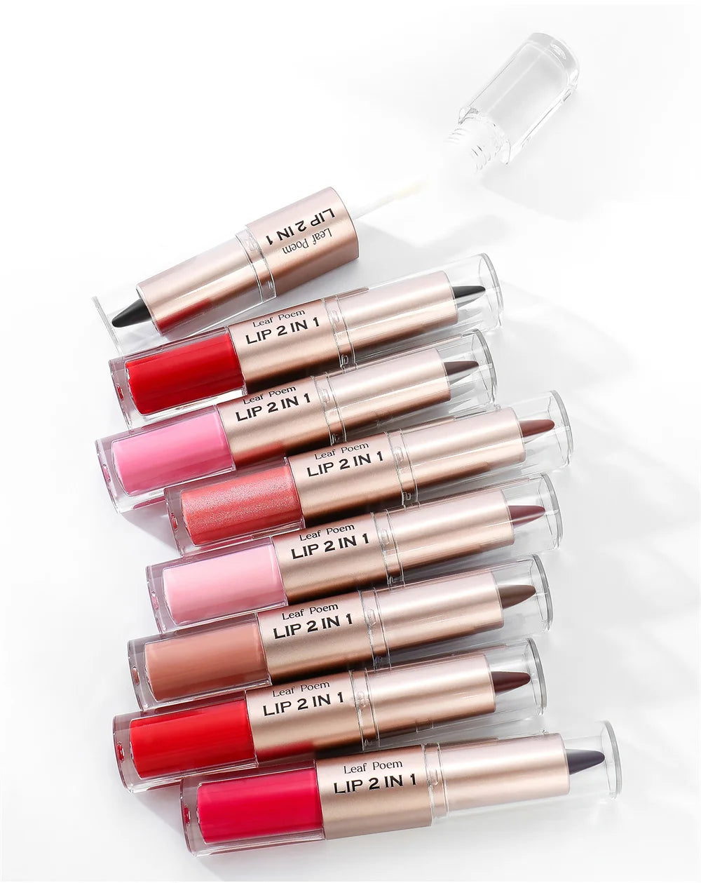 2IN1 Tapered Gradient Lipliner Pen Nude Brown Mirror Glass Lip Gloss Matte Lip Liner Waterproof Lip Contour Non Stick Makeup