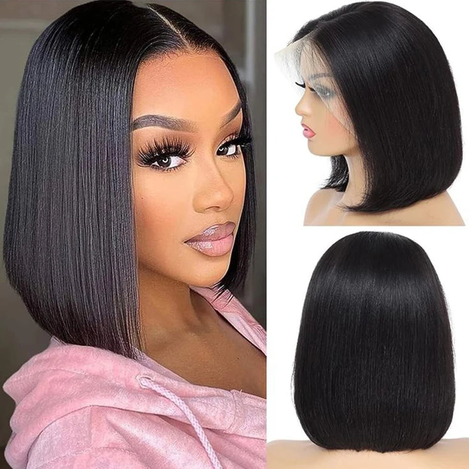 Sleek Straight Short Bob Lace Human Hair Wigs 13*5*2 T Part Lace Front Wig 180% Density Brazilian Lace Front Human Hair Wigs