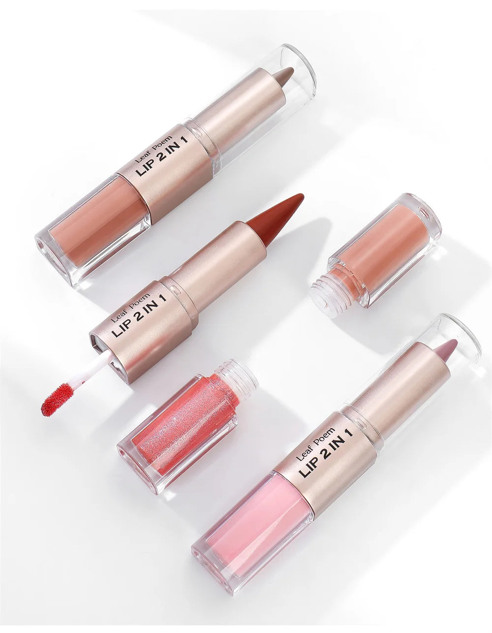 2IN1 Tapered Gradient Lipliner Pen Nude Brown Mirror Glass Lip Gloss Matte Lip Liner Waterproof Lip Contour Non Stick Makeup