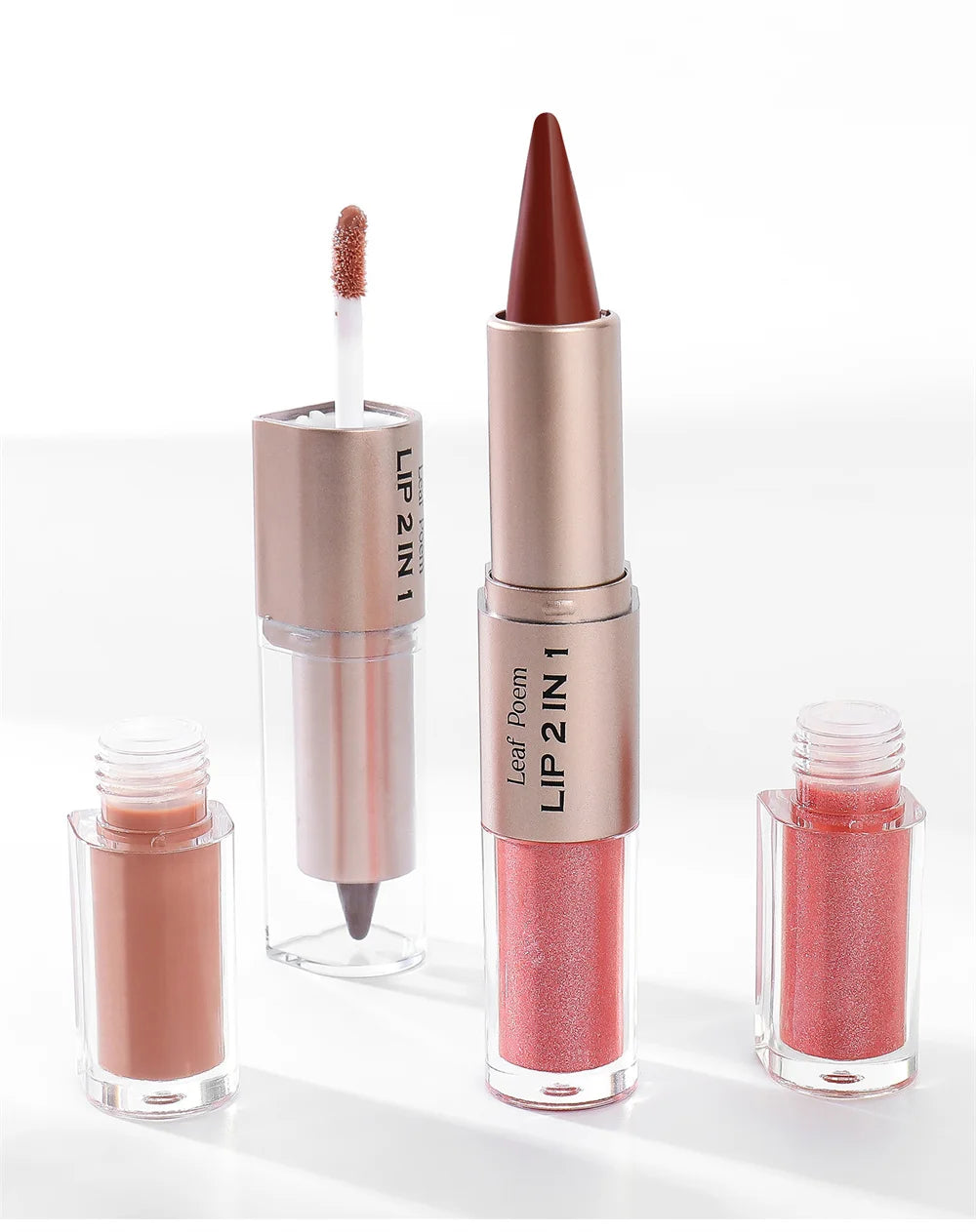 2IN1 Tapered Gradient Lipliner Pen Nude Brown Mirror Glass Lip Gloss Matte Lip Liner Waterproof Lip Contour Non Stick Makeup