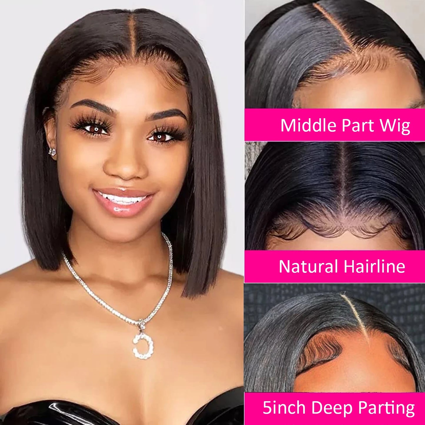 Sleek Straight Short Bob Lace Human Hair Wigs 13*5*2 T Part Lace Front Wig 180% Density Brazilian Lace Front Human Hair Wigs