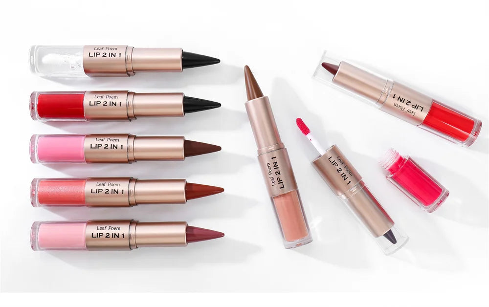 2IN1 Tapered Gradient Lipliner Pen Nude Brown Mirror Glass Lip Gloss Matte Lip Liner Waterproof Lip Contour Non Stick Makeup