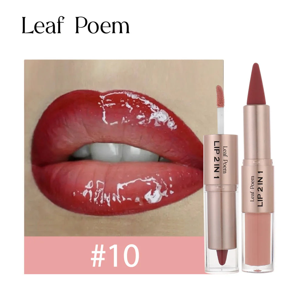 2IN1 Tapered Gradient Lipliner Pen Nude Brown Mirror Glass Lip Gloss Matte Lip Liner Waterproof Lip Contour Non Stick Makeup