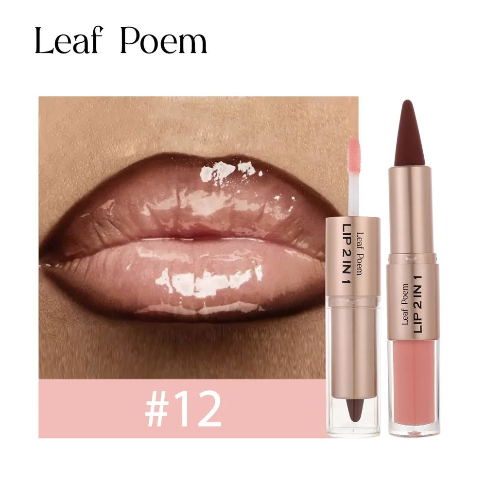 2IN1 Tapered Gradient Lipliner Pen Nude Brown Mirror Glass Lip Gloss Matte Lip Liner Waterproof Lip Contour Non Stick Makeup