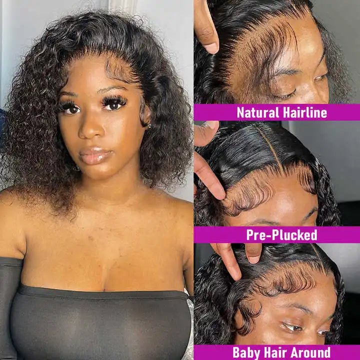 Afro Kinky Curly Short Bob Wig Deep Glueless HD Swiss Lace Frontal Wig with Raw Human Hair for Black Women - VANN'D