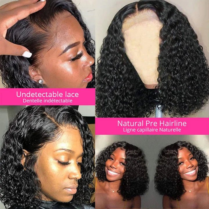Afro Kinky Curly Short Bob Wig Deep Glueless HD Swiss Lace Frontal Wig with Raw Human Hair for Black Women - VANN'D
