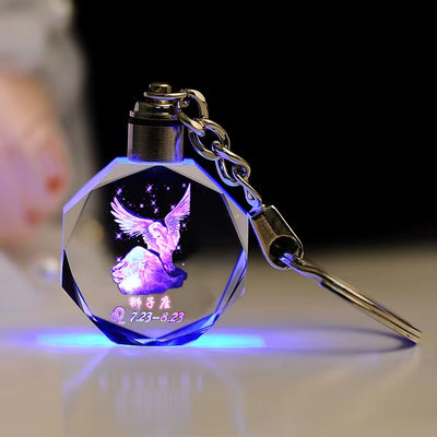 Wholesale Glass Astrology Go Characters Crystal Keychain Custom LED Flashing Light Keyring