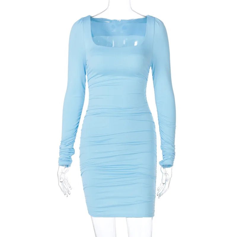 Fashion American Clothing Fall Women Clothes Sexy Ruched Ladies Dress Long Sleeve Casual Dresses Bodycon Dresses Women - VANN'D