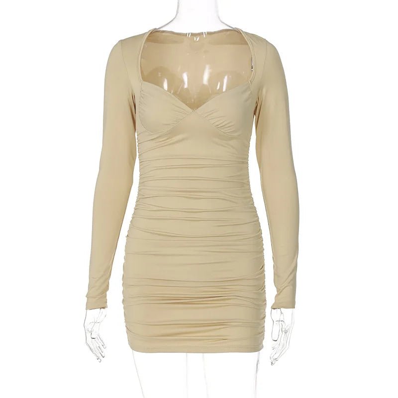 Fashion American Clothing Fall Women Clothes Sexy Ruched Ladies Dress Long Sleeve Casual Dresses Bodycon Dresses Women - VANN'D