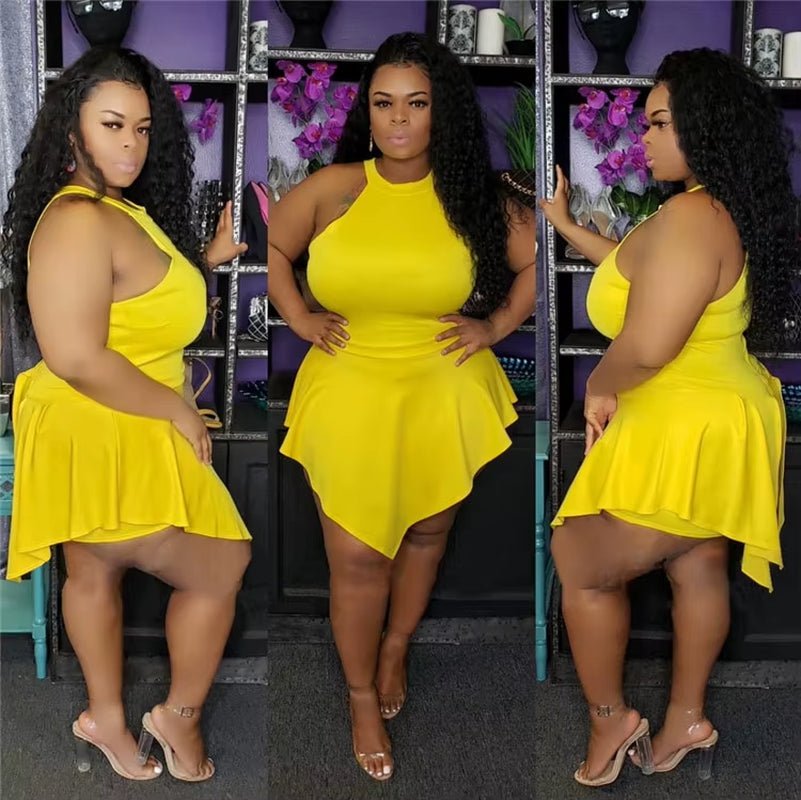 L-4XL 2022 Hot Selling Summer Slash Neck Sleeveless High Waist Loose Rompers Casual Solid Women plus Size L-4XL Jumpsuits - VANN'D