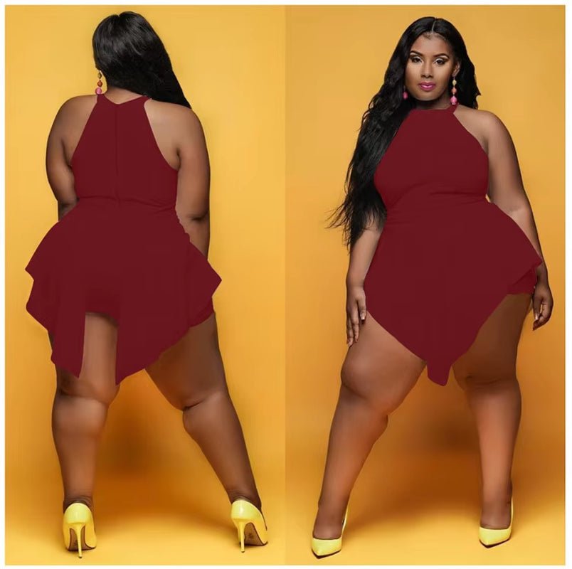 L-4XL 2022 Hot Selling Summer Slash Neck Sleeveless High Waist Loose Rompers Casual Solid Women plus Size L-4XL Jumpsuits - VANN'D