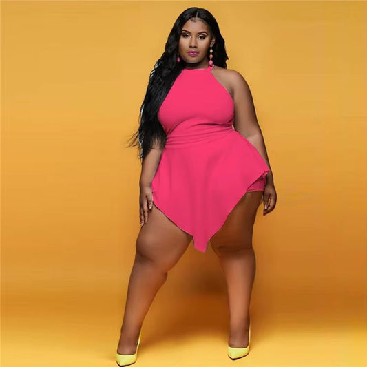 L-4XL 2022 Hot Selling Summer Slash Neck Sleeveless High Waist Loose Rompers Casual Solid Women plus Size L-4XL Jumpsuits - VANN'D