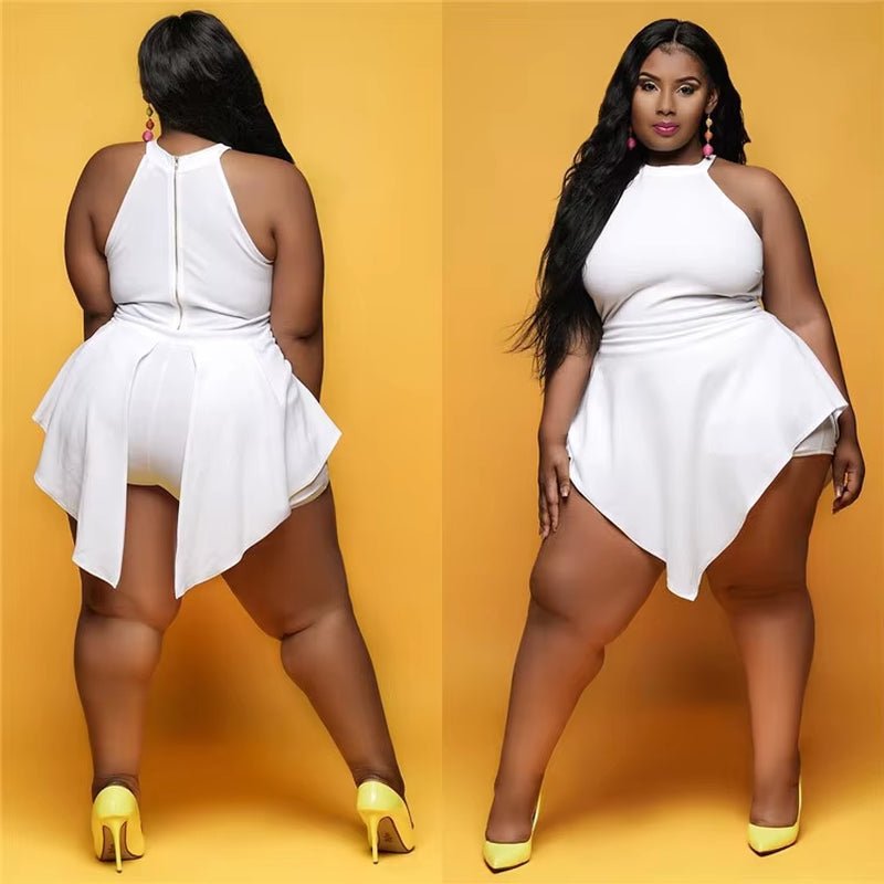 L-4XL 2022 Hot Selling Summer Slash Neck Sleeveless High Waist Loose Rompers Casual Solid Women plus Size L-4XL Jumpsuits - VANN'D