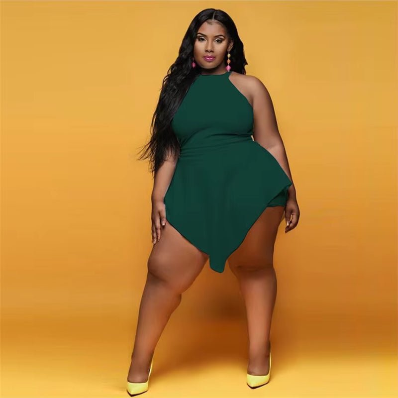 L-4XL 2022 Hot Selling Summer Slash Neck Sleeveless High Waist Loose Rompers Casual Solid Women plus Size L-4XL Jumpsuits - VANN'D
