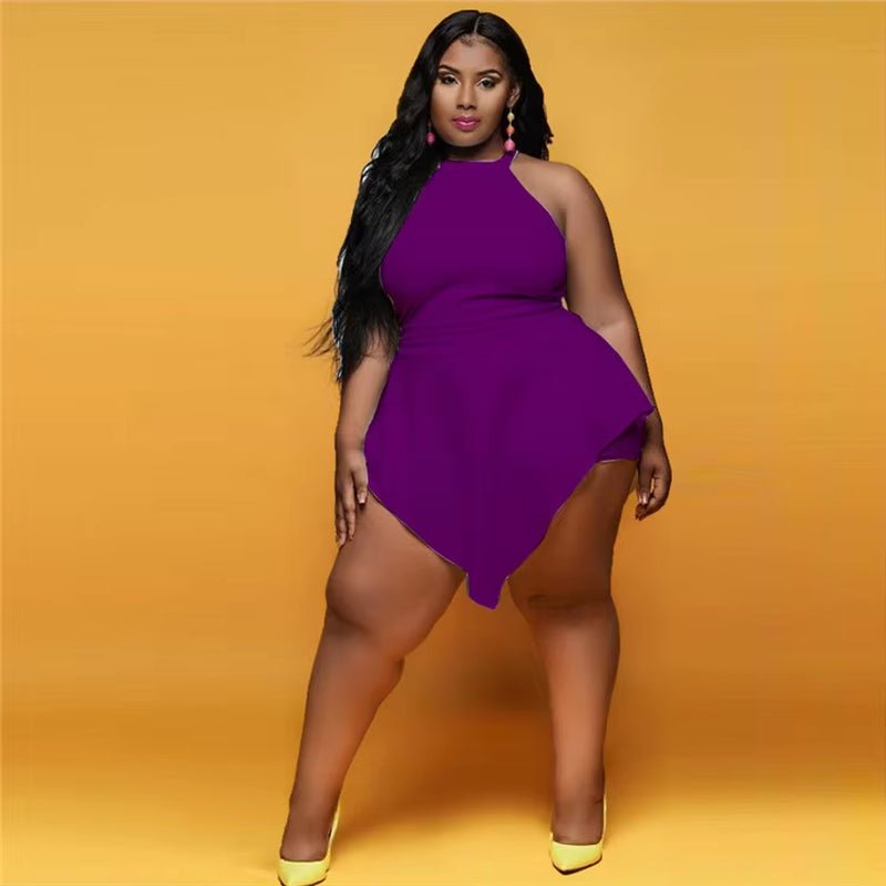 L-4XL 2022 Hot Selling Summer Slash Neck Sleeveless High Waist Loose Rompers Casual Solid Women plus Size L-4XL Jumpsuits - VANN'D