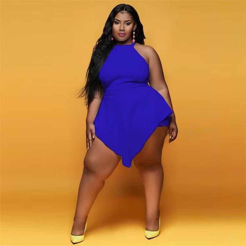 L-4XL 2022 Hot Selling Summer Slash Neck Sleeveless High Waist Loose Rompers Casual Solid Women plus Size L-4XL Jumpsuits - VANN'D