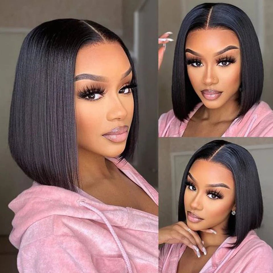 Sleek Straight Short Bob Lace Human Hair Wigs 13*5*2 T Part Lace Front Wig 180% Density Brazilian Lace Front Human Hair Wigs - ZYNDA